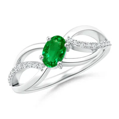 Angara Diagonal Oval Emerald Criss Cross Ring With Diamond Accents In Metallic