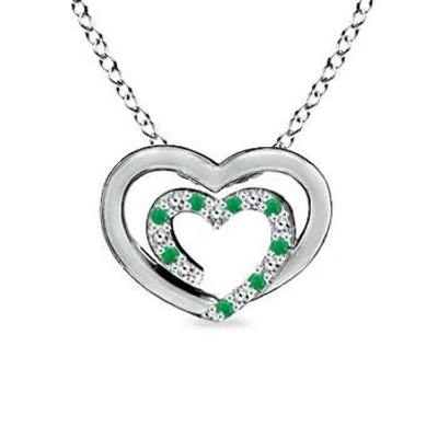Angara Diamond And Emerald Double Heart Necklace In Metallic