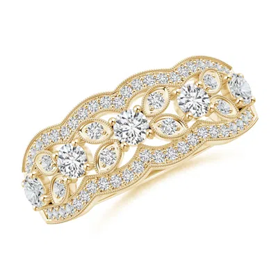 Angara Diamond Anniversary Ring With Leaf Motifs In Gold