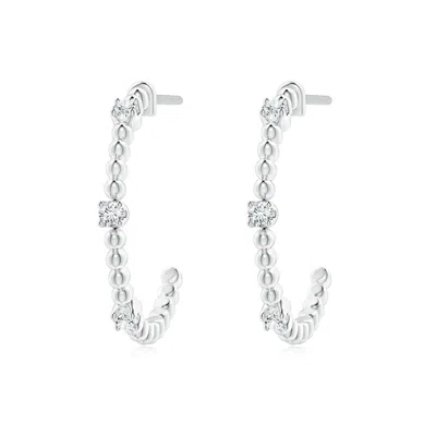 Angara Diamond Beaded Half Hoop Earrings In White
