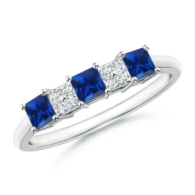 Angara Diamond Cluster And 3 Stone Square Blue Sapphire Ring In Gray