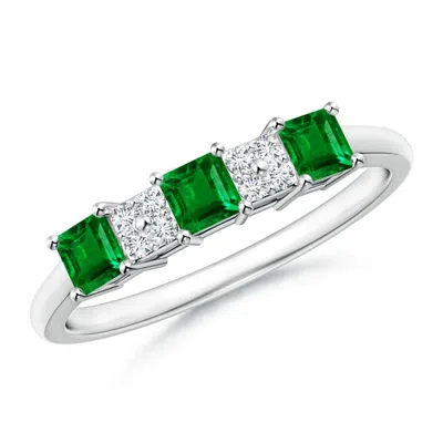 Angara Diamond Cluster And Three Stone Square Emerald Ring In Green