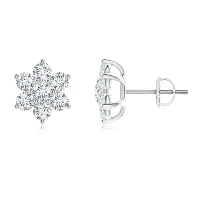 Angara Diamond Flower-shaped Stud Earrings In White
