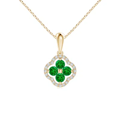 Angara Diamond Framed Emerald Clover Pendant In Gold