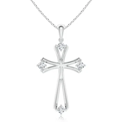 Angara Diamond Knife-edged Budded Cross Pendant In White