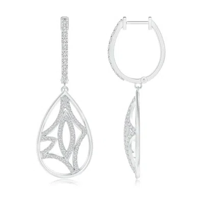 Angara Diamond Lattice Drop Hoop Earrings In Metallic