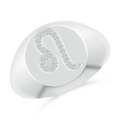 Angara Diamond Leo Zodiac Sign Signet Ring In White