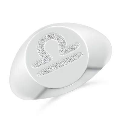 Angara Diamond Libra Zodiac Sign Signet Ring In Metallic