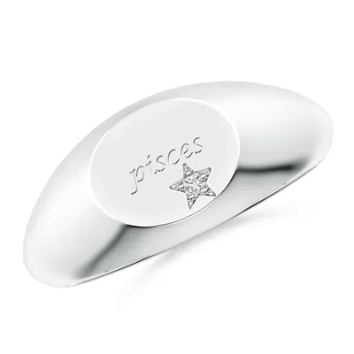 Angara Diamond Pisces Engraved Signet Ring In White
