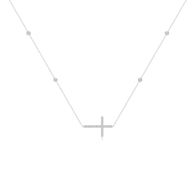 Angara Diamond Sideways Cross Station Necklace In Metallic