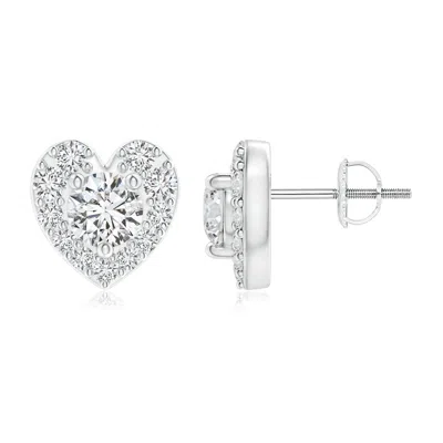 Angara Diamond Stud Earrings With Heart-shaped Halo In White