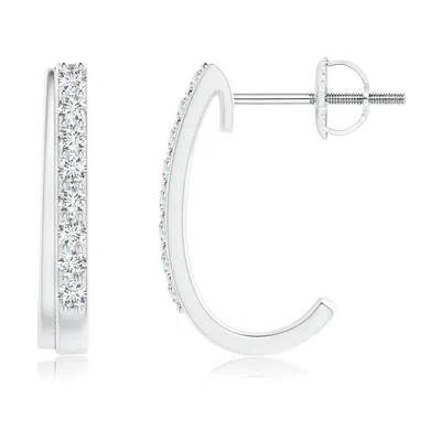 Angara Diamond Studded Layered J-hoop Earrings In Metallic