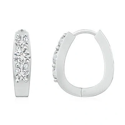 Angara Diamond Three Stone Hoop Earrings