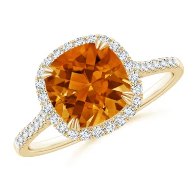 Angara Double Claw-set Cushion Citrine Ring With Diamond Halo In Brown