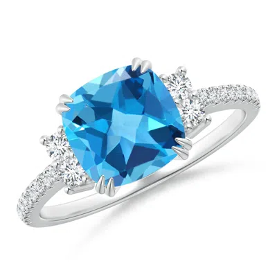 Angara Double Claw-set Cushion Swiss Blue Topaz Ring In Metallic