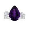 Angara Double Claw-set Gia Certified Pear-shaped Amethyst Nature Inspired Ring With Diamonds In White Gold/dark Purple