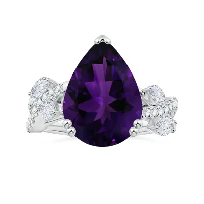 Angara Double Claw-set Gia Certified Pear-shaped Amethyst Nature Inspired Ring With Diamonds In Purple