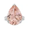 Angara Double Claw-set Gia Certified Pear-shaped Morganite Leaf Ring With Diamonds In White Gold/peach