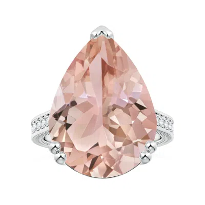 Angara Double Claw-set Gia Certified Pear-shaped Morganite Leaf Ring With Diamonds In Metallic