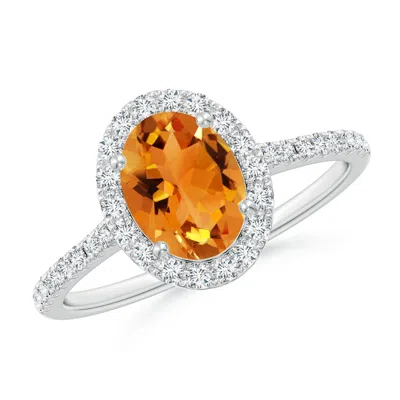 Angara Double Claw-set Oval Citrine Halo Ring With Diamonds In Metallic