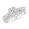 Angara Double Outlined Milgrain Princess Diamond Halo Bridal Set In White Gold/colorless