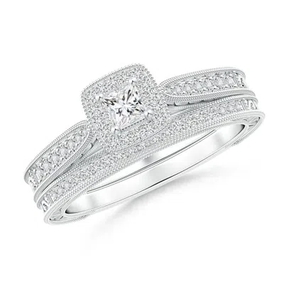 Angara Double Outlined Milgrain Princess Diamond Halo Bridal Set In Metallic