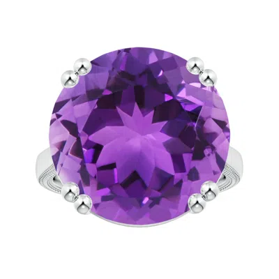 Angara Double Prong-set Gia Certified Solitaire Amethyst Reverse Tapered Ring With Leaf Motifs In Purple