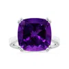 Angara Double Prong-set Gia Certified Solitaire Cushion Amethyst Ring With Leaf Motifs In White Gold/dark Purple