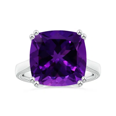 Angara Double Prong-set Gia Certified Solitaire Cushion Amethyst Ring With Leaf Motifs In Purple