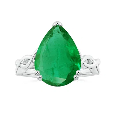 Angara Double Prong-set Gia Certified Solitaire Pear-shaped Emerald Twisted Shank Ring In Green