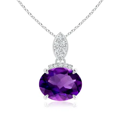 Angara East-west Amethyst Pendant With Diamond Bale In Purple