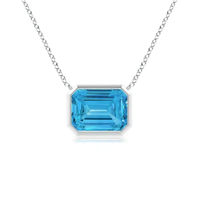 Angara East-west Bezel-set Emerald-cut Lab-grown Fancy Intense Blue Diamond Pendant In Metallic