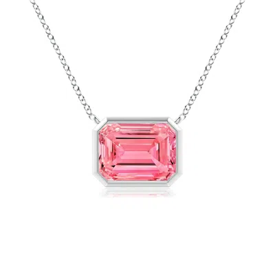 Angara East-west Bezel-set Emerald-cut Lab-grown Fancy Intense Pink Diamond Pendant In Metallic