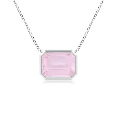 Angara East-west Bezel-set Emerald-cut Rose Quartz Pendant In Metallic