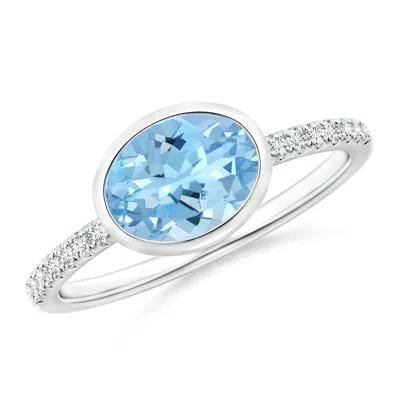 Angara East-west Bezel-set Oval Aquamarine And Diamond Ring In Blue