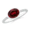 Angara East-west Bezel-set Oval Garnet And Diamond Ring In White Gold/rich Red