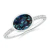 Angara East-west Bezel-set Oval Lab-grown Alexandrite And Diamond Ring In White Gold/bluish Green Changing To Brownish Or Pinkish Purple
