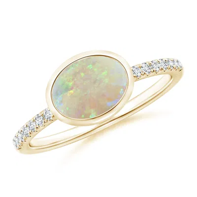 Angara East-west Bezel-set Oval Opal And Diamond Ring In Gold