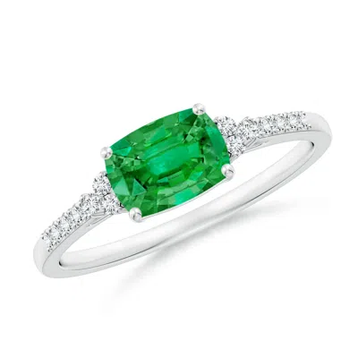 Angara East-west Cushion Rectangular Emerald Side Stone Engagement Ring In Green