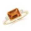 Angara East-west Emerald-cut Citrine Cocktail Ring With Diamonds In Yellow Gold/golden