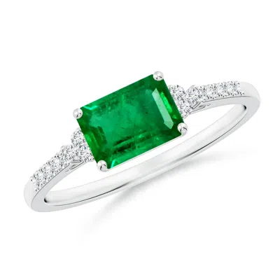 Angara East-west Emerald-cut Emerald Side Stone Engagement Ring In Metallic