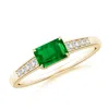 Angara East West Emerald-cut Emerald Solitaire Ring With Diamond Accents In Yellow Gold/rich Green
