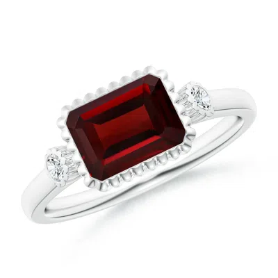 Angara East-west Emerald-cut Garnet Cocktail Ring With Diamonds In Metallic
