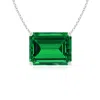 Angara East-west Emerald-cut Lab-grown Emerald Solitaire Pendant In White Gold/rich Green
