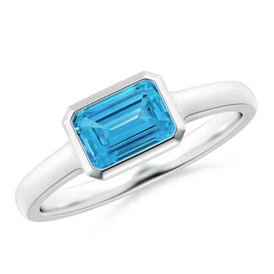 Angara East-west Emerald-cut Lab-grown Fancy Intense Blue Diamond Solitaire Ring In Green