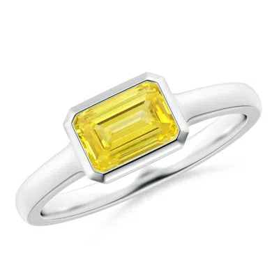 Angara East-west Emerald-cut Lab-grown Fancy Intense Yellow Diamond Solitaire Ring In Metallic