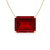 Angara East-west Emerald-cut Lab-grown Ruby Solitaire Pendant In Yellow Gold/deep Rich Red