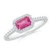 Angara East West Emerald-cut Pink Sapphire Halo Ring In Platinum/rich Pink