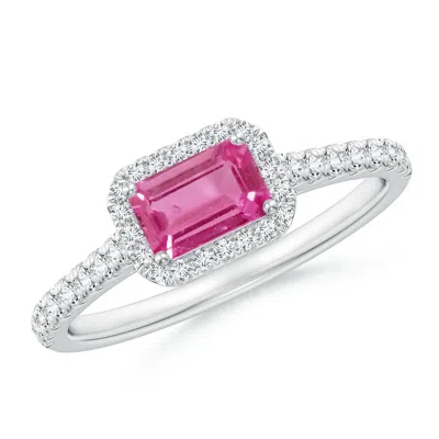 Angara East West Emerald-cut Pink Sapphire Halo Ring In Metallic