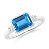 Angara East-west Emerald-cut Swiss Blue Topaz Ring With Diamonds In White Gold/swiss Blue